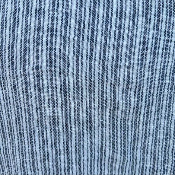 Mastro Moda Italy 100% Linen Stripe Popover Henley Top Blue Ecru Roll Tab Small - Picture 4 of 13